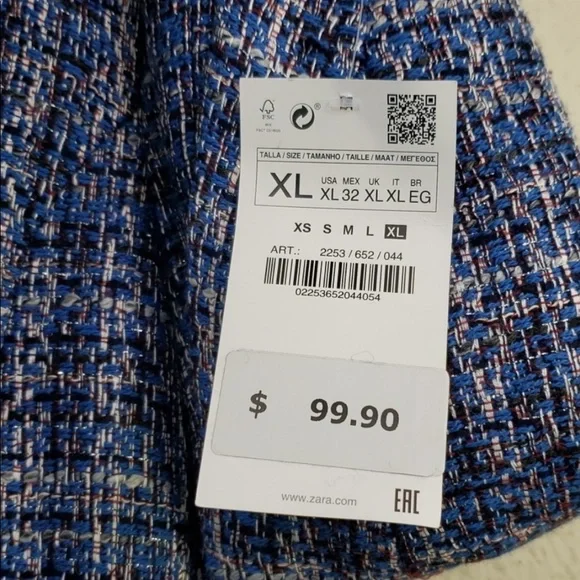 Zara Basic NWOT Blue tweed pearl blazer size XL - Picture 3 of 4